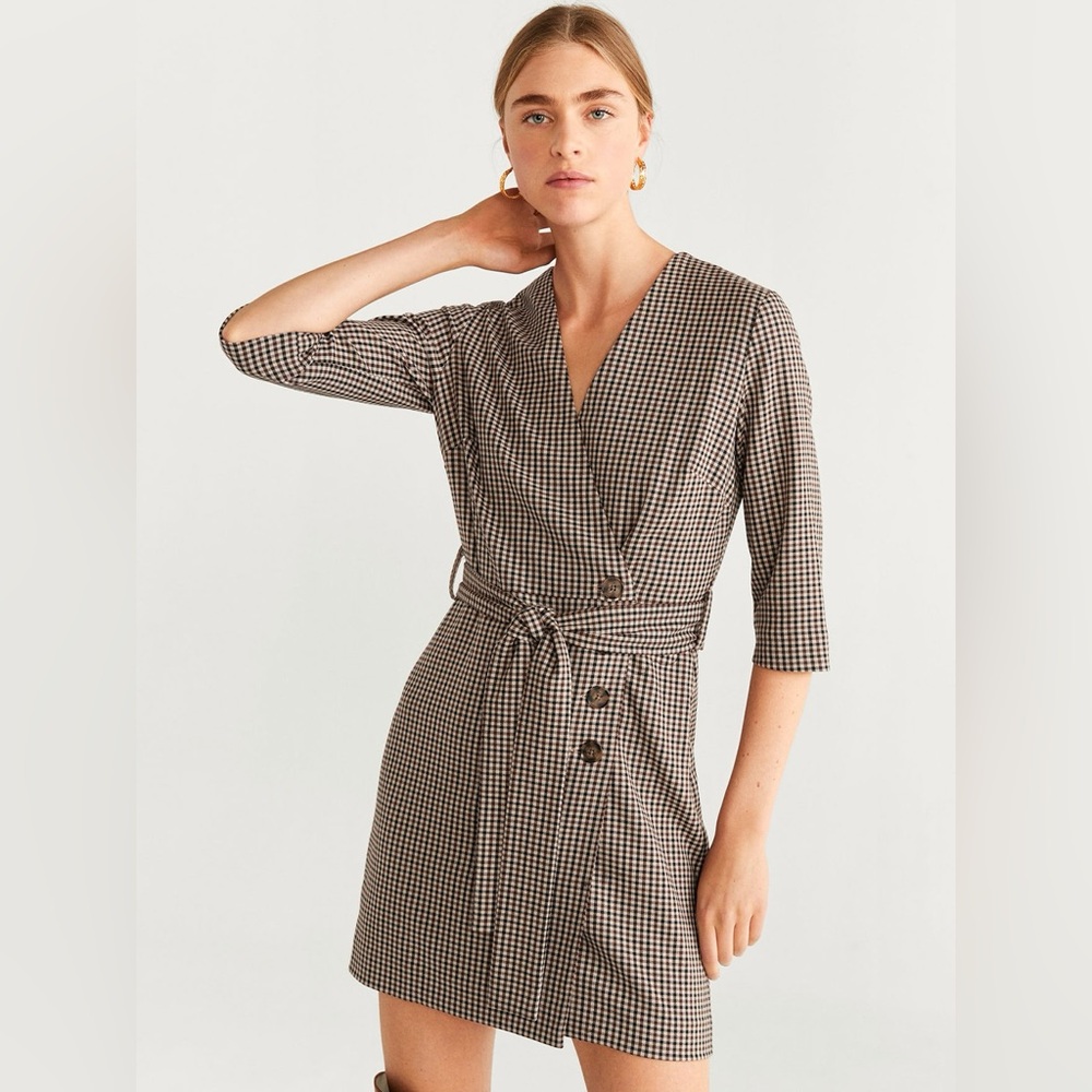 Brown and Black checked knitted wrap dress Brand: Mango. Size: US:8, Eur: L